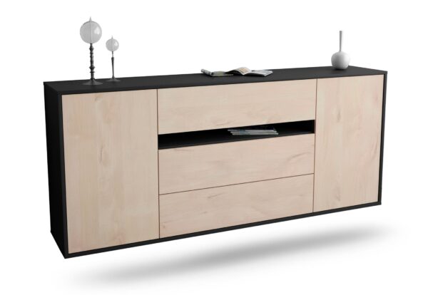Sideboard McKinney | hängend | Korpus Anthrazit | Front in Zeder Holz Optik | 180x79x35cm (BxHxT)