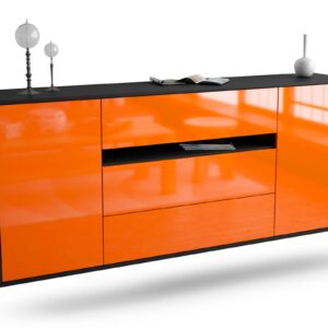 Sideboard McKinney | hängend | Korpus Anthrazit | Front in Hochglanz Orange | 180x79x35cm (BxHxT)
