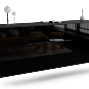Sideboard McKinney | hängend | Korpus Anthrazit | Front in Hochglanz Schwarz | 180x79x35cm (BxHxT)