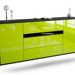 Sideboard McKinney | hängend | Korpus Anthrazit | Front in Hochglanz Grün | 180x79x35cm (BxHxT)