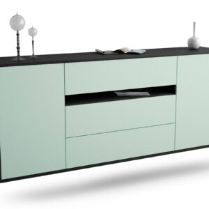 Sideboard McKinney | hängend | Korpus Anthrazit | Front in Mint | 180x79x35cm (BxHxT)