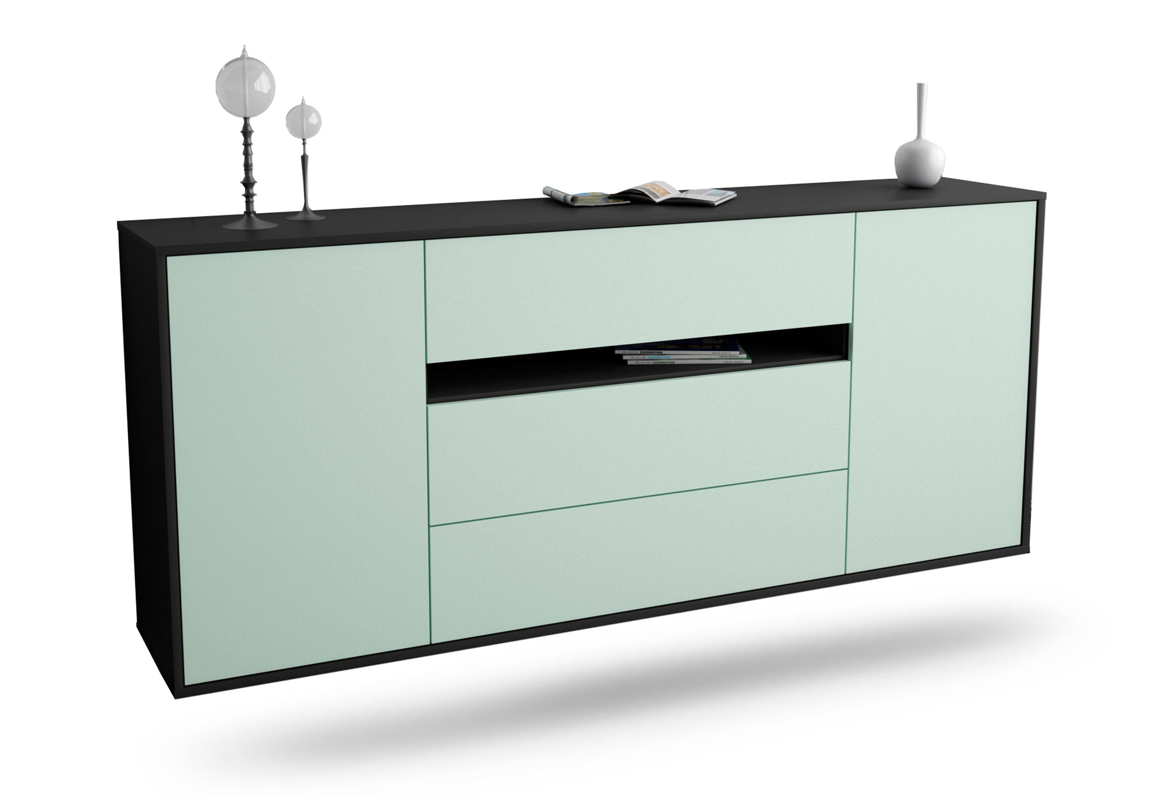 Sideboard McKinney | hängend | Korpus Anthrazit | Front in Mint | 180x79x35cm (BxHxT) 1 Sideboard McKinney | hängend | Korpus Anthrazit | Front in Mint | 180x79x35cm (BxHxT)