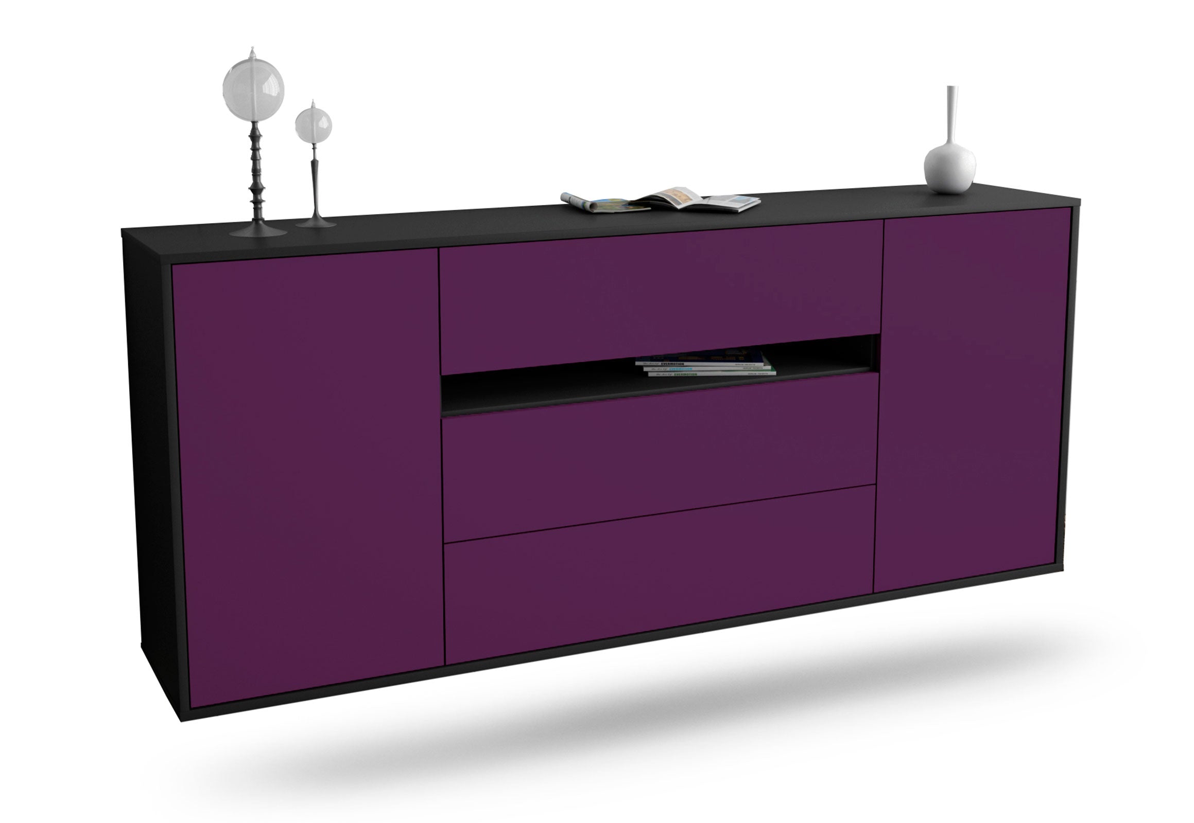 Sideboard McKinney | hängend | Korpus Anthrazit | Front in Lila | 180x79x35cm (BxHxT) 1 Sideboard McKinney | hängend | Korpus Anthrazit | Front in Lila | 180x79x35cm (BxHxT)