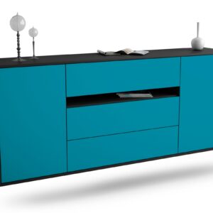 Sideboard McKinney | hängend | Korpus Anthrazit | Front in Türkis | 180x79x35cm (BxHxT)