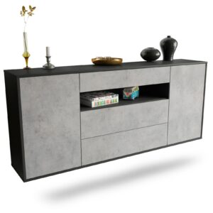 Sideboard Vallejo | hängend | Korpus Anthrazit | Front in Beton Optik | 180x79x35cm (BxHxT)