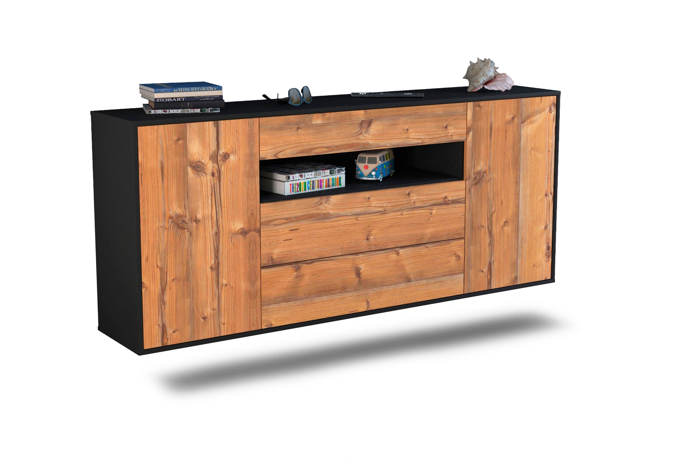 Sideboard Vallejo | hängend | Korpus Anthrazit | Front in Pinie Holz Optik | 180x79x35cm (BxHxT) 1 Sideboard Vallejo | hängend | Korpus Anthrazit | Front in Pinie Holz Optik | 180x79x35cm (BxHxT)