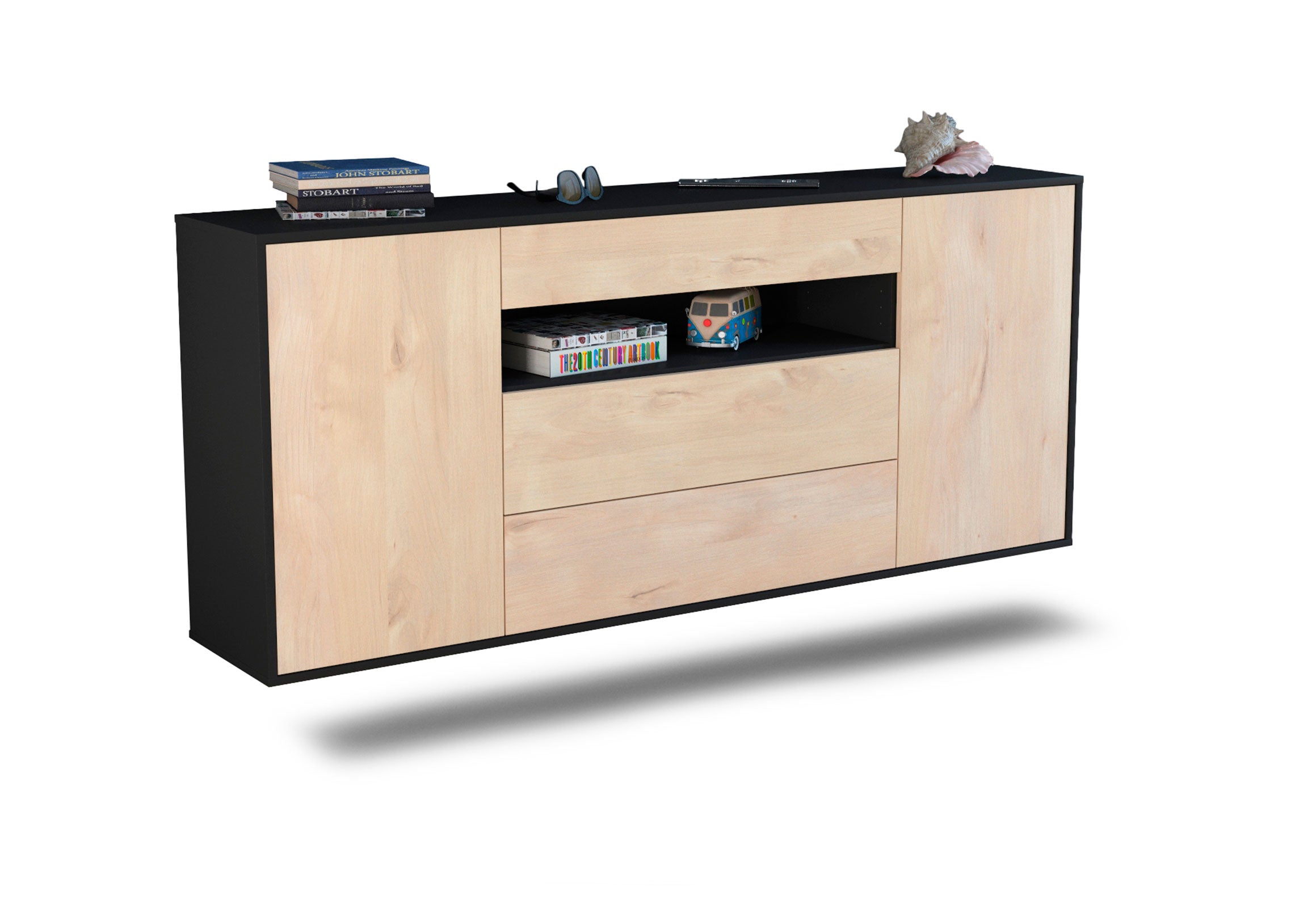 Sideboard Vallejo | hängend | Korpus Anthrazit | Front in Zeder Holz Optik | 180x79x35cm (BxHxT) 1 Sideboard Vallejo | hängend | Korpus Anthrazit | Front in Zeder Holz Optik | 180x79x35cm (BxHxT)