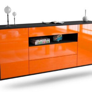 Sideboard Vallejo | hängend | Korpus Anthrazit | Front in Hochglanz Orange | 180x79x35cm (BxHxT)