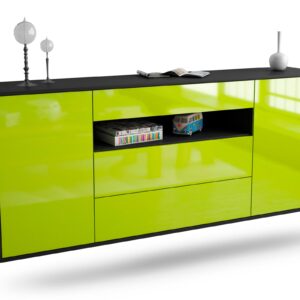 Sideboard Vallejo | hängend | Korpus Anthrazit | Front in Hochglanz Grün | 180x79x35cm (BxHxT)