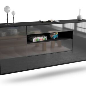 Sideboard Vallejo | hängend | Korpus Anthrazit | Front in Hochglanz Grau | 180x79x35cm (BxHxT)