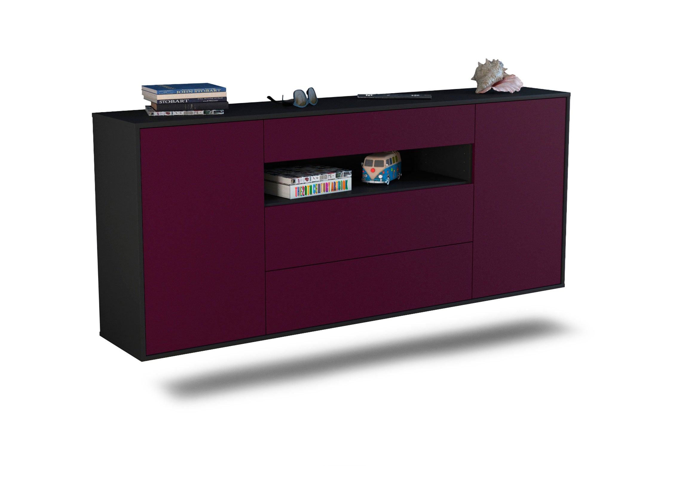 Sideboard Vallejo | hängend | Korpus Anthrazit | Front in Lila | 180x79x35cm (BxHxT) 1 Sideboard Vallejo | hängend | Korpus Anthrazit | Front in Lila | 180x79x35cm (BxHxT)