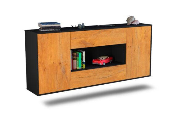 Sideboard Denton | hängend | Korpus Anthrazit | Front in Eiche Holz Optik | 180x79x35cm (BxHxT)