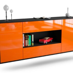Sideboard Denton | hängend | Korpus Anthrazit | Front in Hochglanz Orange | 180x79x35cm (BxHxT)