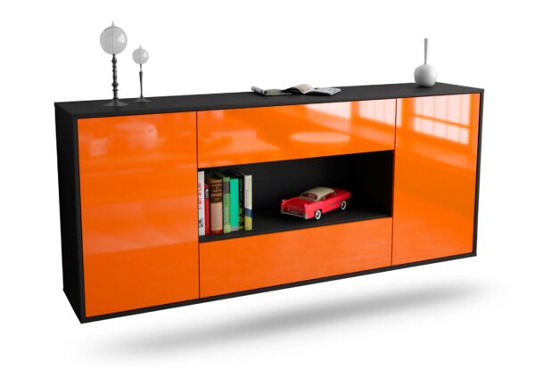 Sideboard Denton | hängend | Korpus Anthrazit | Front in Hochglanz Orange | 180x79x35cm (BxHxT)
