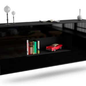 Sideboard Denton | hängend | Korpus Anthrazit | Front in Hochglanz Schwarz | 180x79x35cm (BxHxT)
