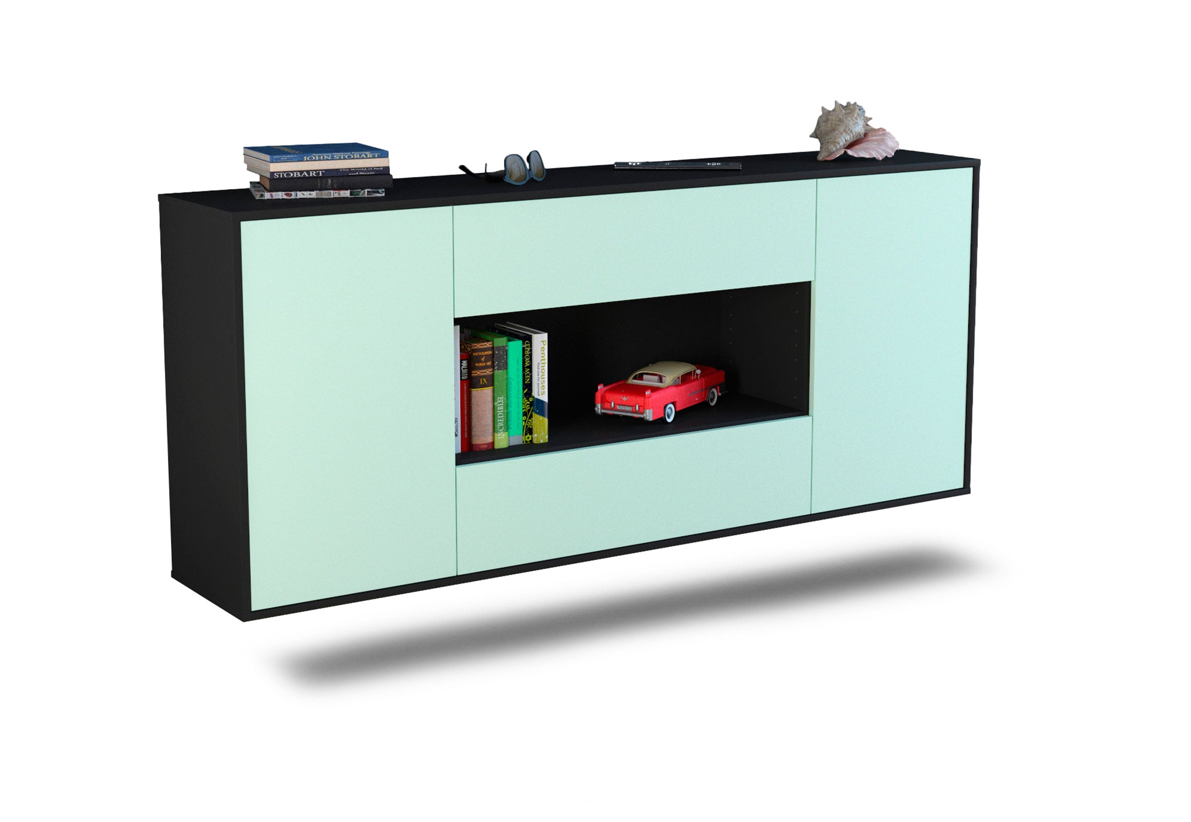 Sideboard Denton | hängend | Korpus Anthrazit | Front in Mint | 180x79x35cm (BxHxT) 1 Sideboard Denton | hängend | Korpus Anthrazit | Front in Mint | 180x79x35cm (BxHxT)