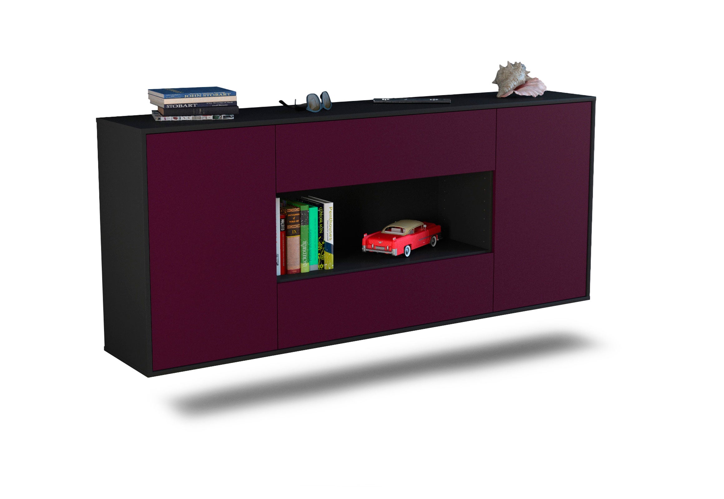 Sideboard Denton | hängend | Korpus Anthrazit | Front in Lila | 180x79x35cm (BxHxT) 1 Sideboard Denton | hängend | Korpus Anthrazit | Front in Lila | 180x79x35cm (BxHxT)