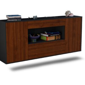 Sideboard Ann Arbor | hängend | Korpus Anthrazit | Front in Walnuss Holz Optik | 180x79x35cm (BxHxT)