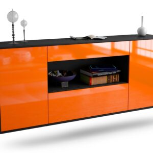 Sideboard Ann Arbor | hängend | Korpus Anthrazit | Front in Hochglanz Orange | 180x79x35cm (BxHxT)