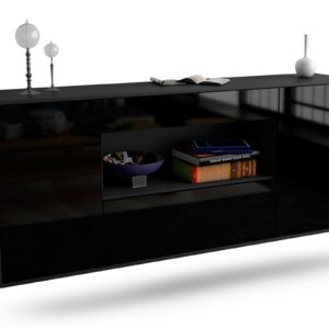 Sideboard Ann Arbor | hängend | Korpus Anthrazit | Front in Hochglanz Schwarz | 180x79x35cm (BxHxT)
