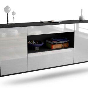 Sideboard Ann Arbor | hängend | Korpus Anthrazit | Front in Hochglanz Weiß | 180x79x35cm (BxHxT)