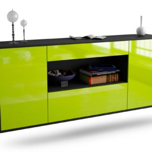 Sideboard Ann Arbor | hängend | Korpus Anthrazit | Front in Hochglanz Grün | 180x79x35cm (BxHxT)
