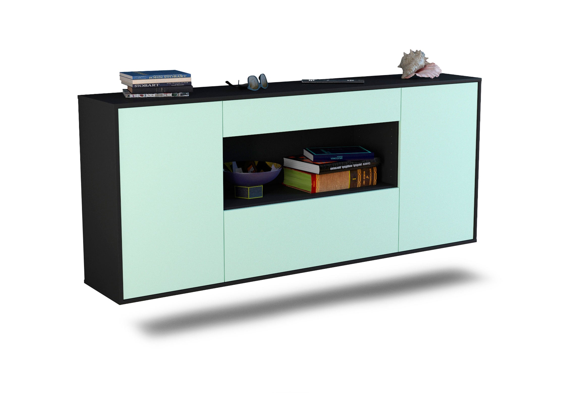 Sideboard Ann Arbor | hängend | Korpus Anthrazit | Front in Mint | 180x79x35cm (BxHxT) 1 Sideboard Ann Arbor | hängend | Korpus Anthrazit | Front in Mint | 180x79x35cm (BxHxT)
