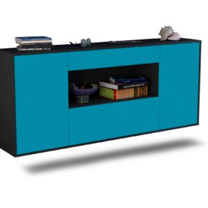 Sideboard Ann Arbor | hängend | Korpus Anthrazit | Front in Türkis | 180x79x35cm (BxHxT)