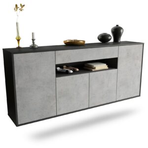 Sideboard Lansing | hängend | Korpus Anthrazit | Front in Beton Optik | 180x79x35cm (BxHxT)