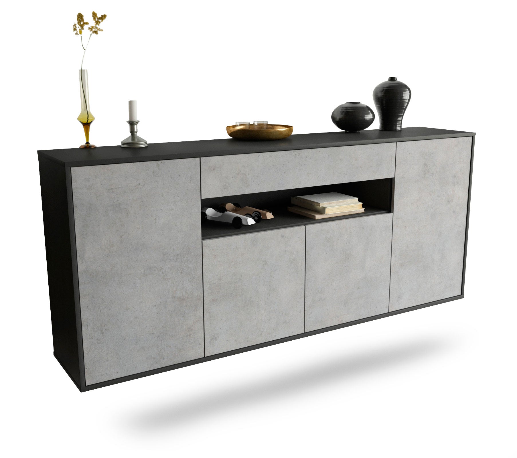 Sideboard Lansing | hängend | Korpus Anthrazit | Front in Beton Optik | 180x79x35cm (BxHxT) 1 Sideboard Lansing | hängend | Korpus Anthrazit | Front in Beton Optik | 180x79x35cm (BxHxT)