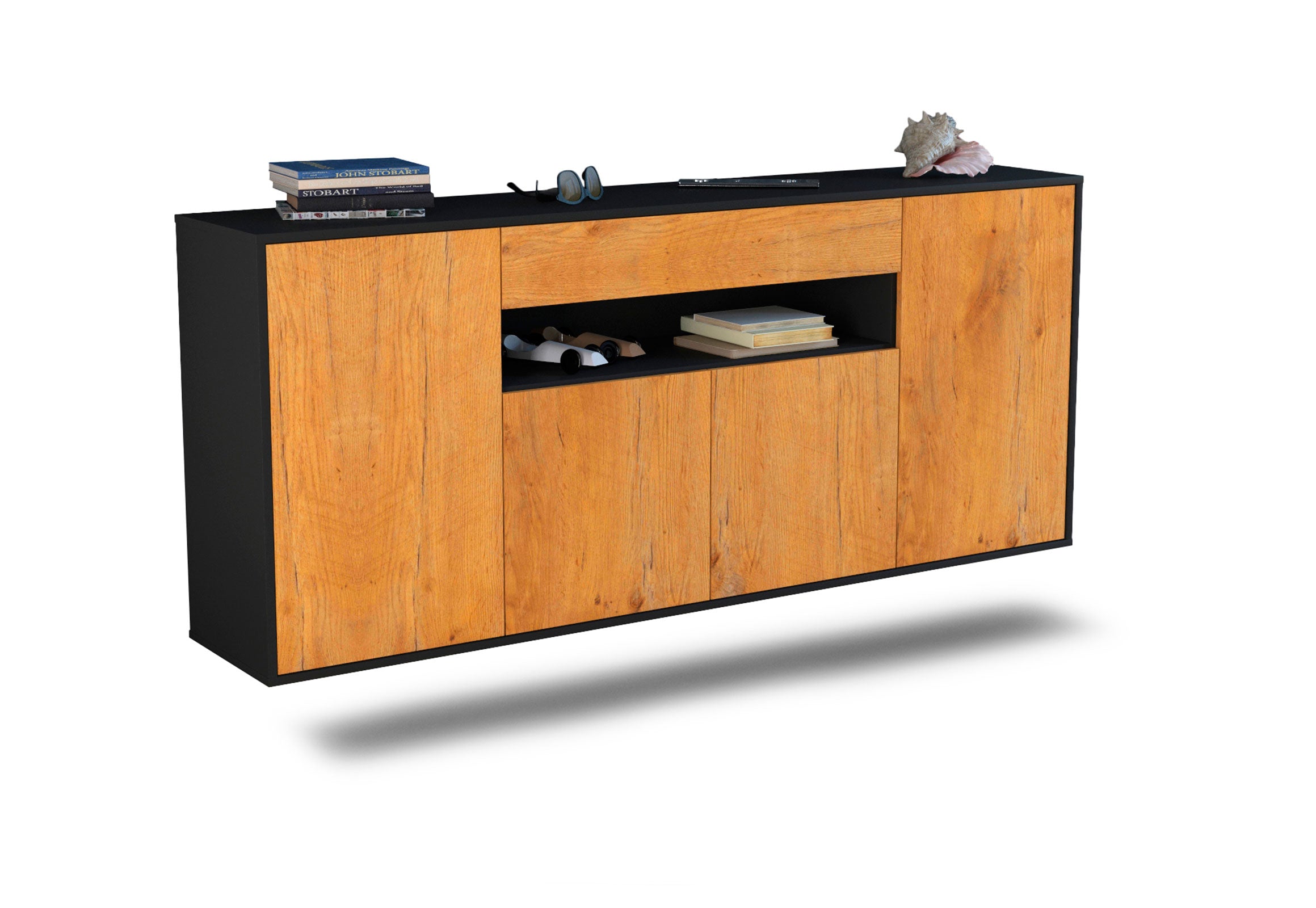 Sideboard Lansing | hängend | Korpus Anthrazit | Front in Eiche Holz Optik | 180x79x35cm (BxHxT) 1 Sideboard Lansing | hängend | Korpus Anthrazit | Front in Eiche Holz Optik | 180x79x35cm (BxHxT)