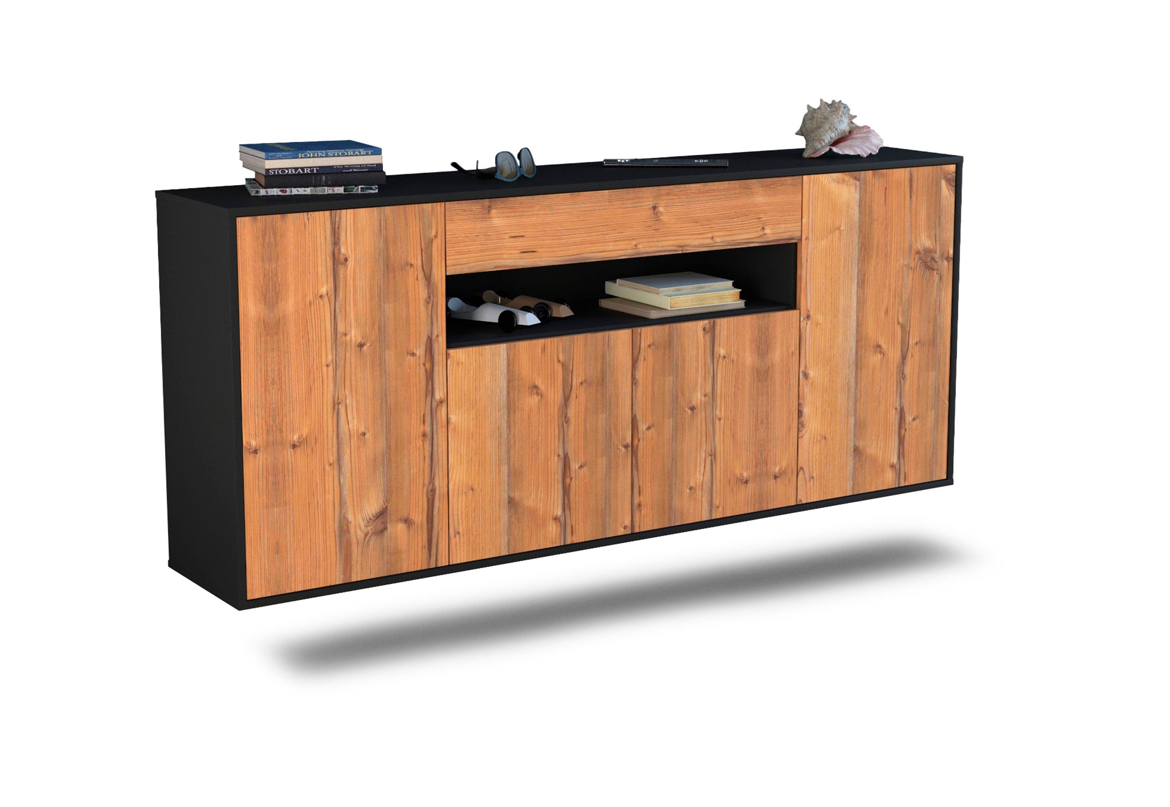 Sideboard Lansing | hängend | Korpus Anthrazit | Front in Pinie Holz Optik | 180x79x35cm (BxHxT) 1 Sideboard Lansing | hängend | Korpus Anthrazit | Front in Pinie Holz Optik | 180x79x35cm (BxHxT)