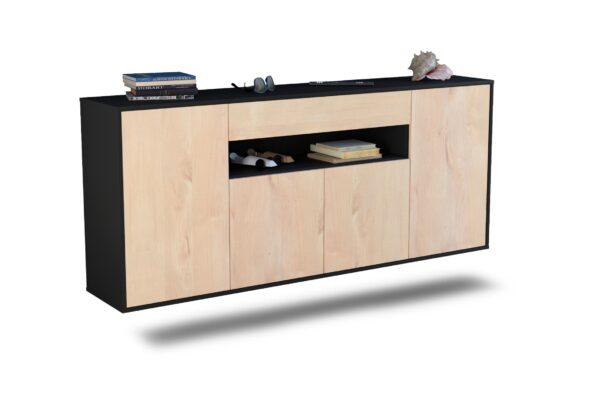 Sideboard Lansing | hängend | Korpus Anthrazit | Front in Zeder Holz Optik | 180x79x35cm (BxHxT)