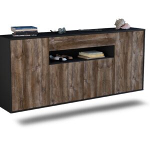 Sideboard Lansing | hängend | Korpus Anthrazit | Front in Treibholz Holz Optik | 180x79x35cm (BxHxT)