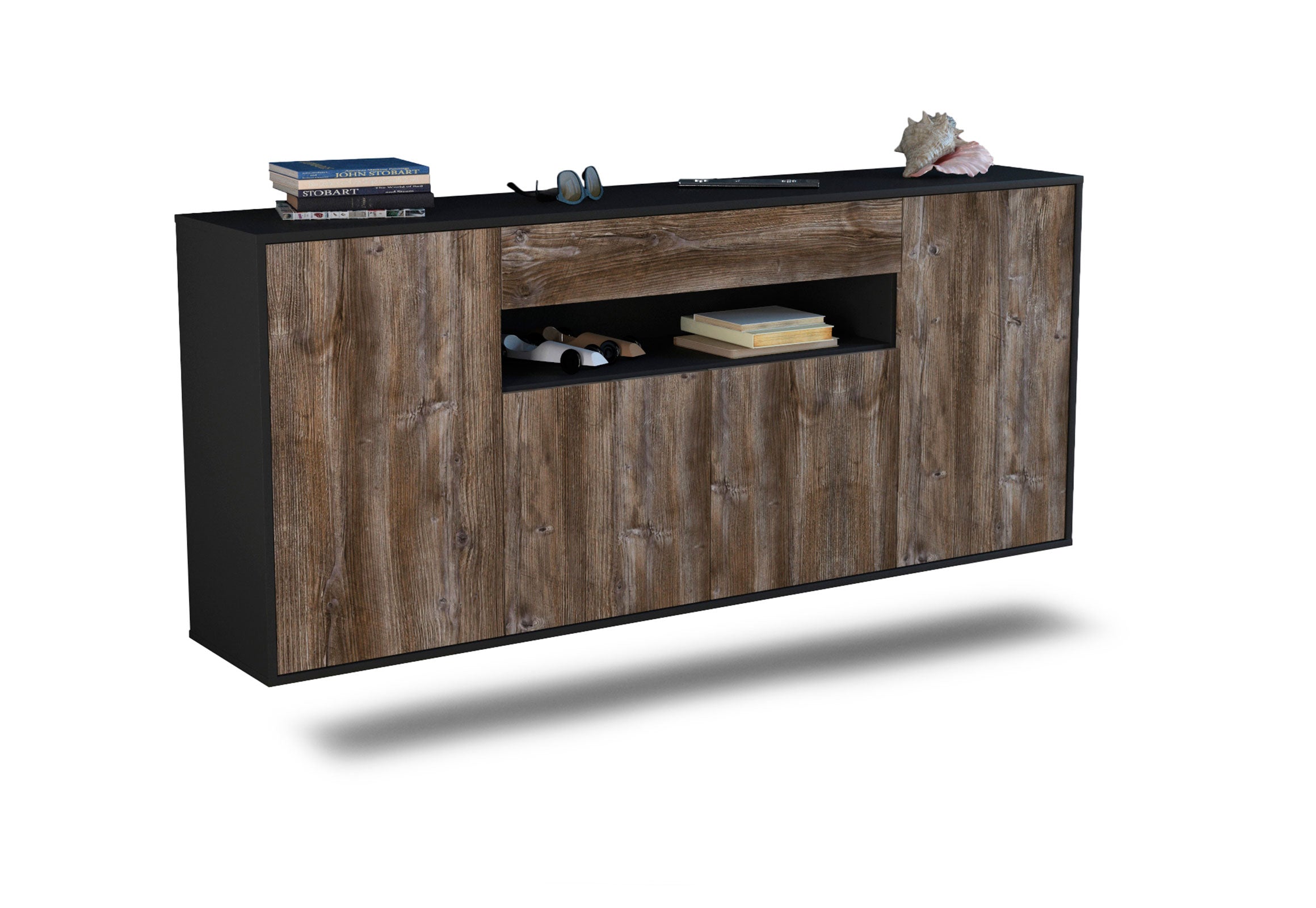 Sideboard Lansing | hängend | Korpus Anthrazit | Front in Treibholz Holz Optik | 180x79x35cm (BxHxT) 1 Sideboard Lansing | hängend | Korpus Anthrazit | Front in Treibholz Holz Optik | 180x79x35cm (BxHxT)
