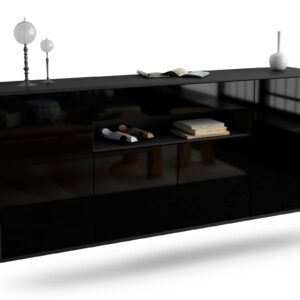 Sideboard Lansing | hängend | Korpus Anthrazit | Front in Hochglanz Schwarz | 180x79x35cm (BxHxT)