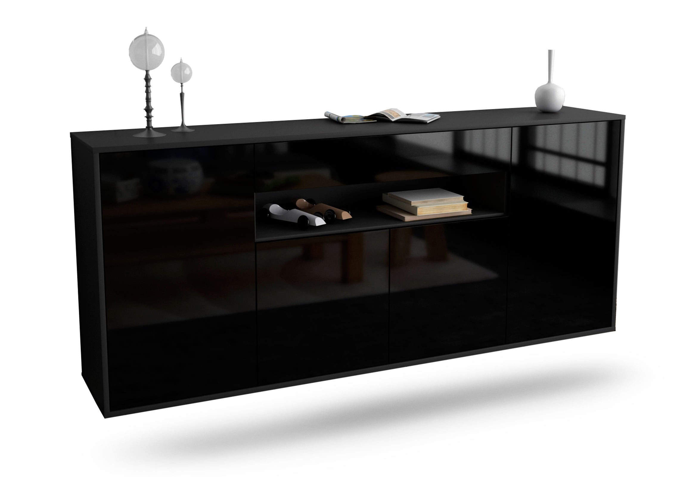 Sideboard Lansing | hängend | Korpus Anthrazit | Front in Hochglanz Schwarz | 180x79x35cm (BxHxT) 1 Sideboard Lansing | hängend | Korpus Anthrazit | Front in Hochglanz Schwarz | 180x79x35cm (BxHxT)