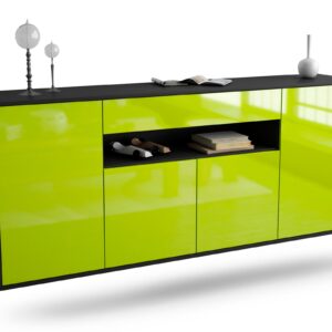 Sideboard Lansing | hängend | Korpus Anthrazit | Front in Hochglanz Grün | 180x79x35cm (BxHxT)