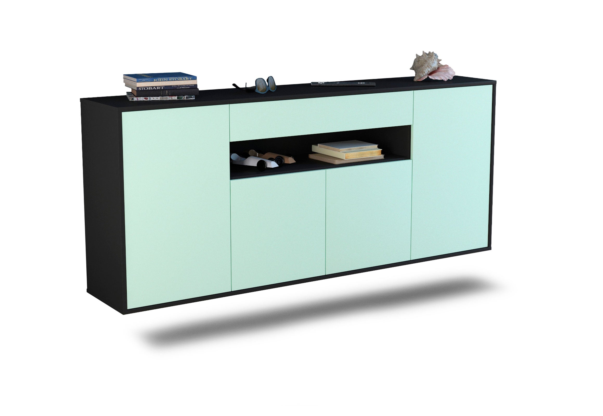 Sideboard Lansing | hängend | Korpus Anthrazit | Front in Mint | 180x79x35cm (BxHxT) 1 Sideboard Lansing | hängend | Korpus Anthrazit | Front in Mint | 180x79x35cm (BxHxT)