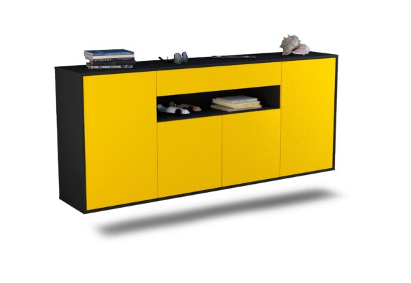 Sideboard Lansing | hängend | Korpus Anthrazit | Front in Gelb | 180x79x35cm (BxHxT)