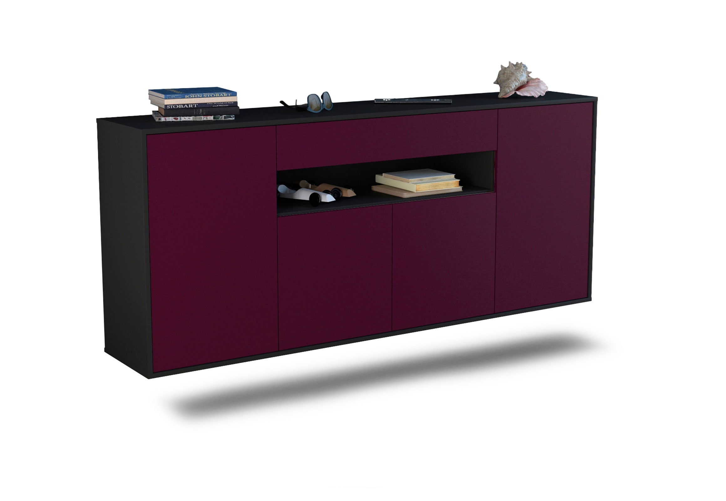 Sideboard Lansing | hängend | Korpus Anthrazit | Front in Lila | 180x79x35cm (BxHxT) 1 Sideboard Lansing | hängend | Korpus Anthrazit | Front in Lila | 180x79x35cm (BxHxT)