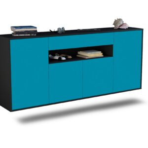 Sideboard Lansing | hängend | Korpus Anthrazit | Front in Türkis | 180x79x35cm (BxHxT)