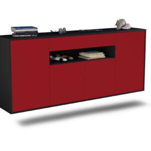 Sideboard Lansing | hängend | Korpus Anthrazit | Front in Bordeaux | 180x79x35cm (BxHxT)