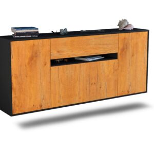Sideboard Flint | hängend | Korpus Anthrazit | Front in Eiche Holz Optik | 180x79x35cm (BxHxT)