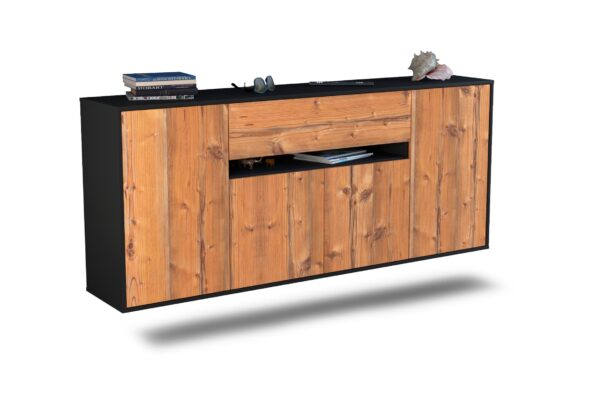 Sideboard Flint | hängend | Korpus Anthrazit | Front in Pinie Holz Optik | 180x79x35cm (BxHxT)
