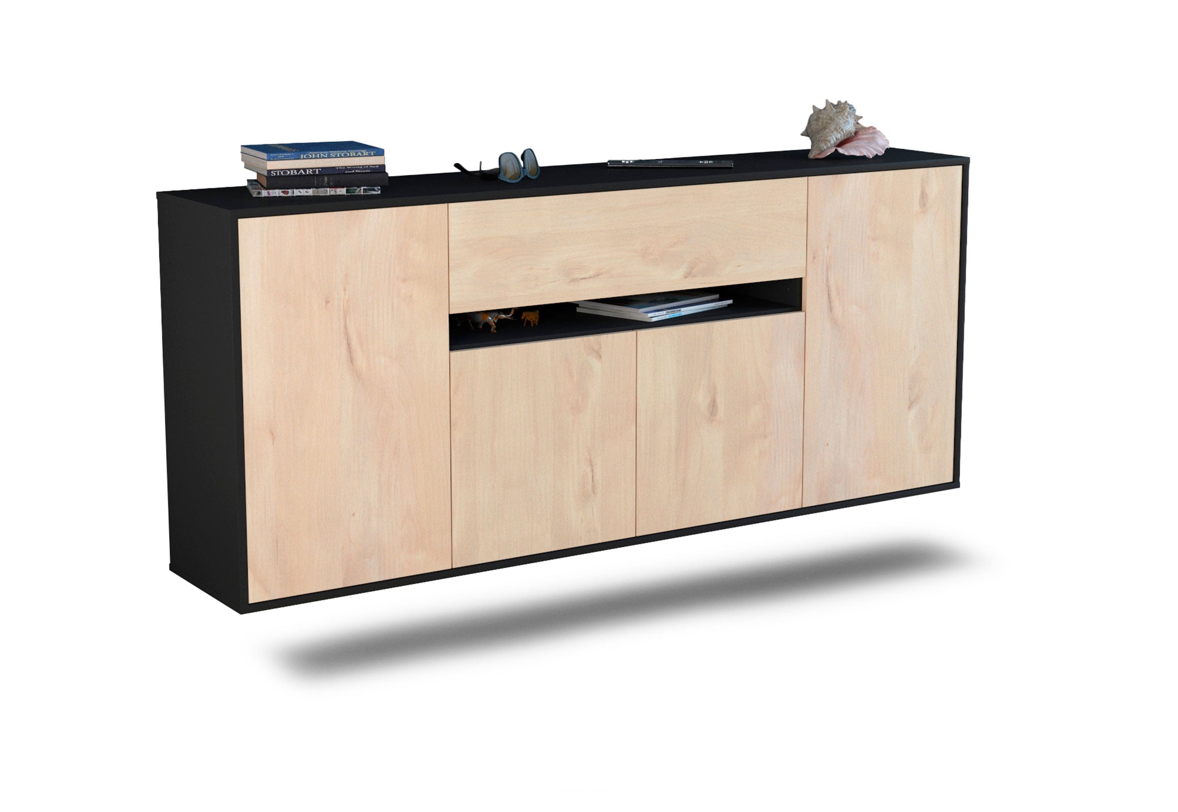 Sideboard Flint | hängend | Korpus Anthrazit | Front in Zeder Holz Optik | 180x79x35cm (BxHxT) 1 Sideboard Flint | hängend | Korpus Anthrazit | Front in Zeder Holz Optik | 180x79x35cm (BxHxT)