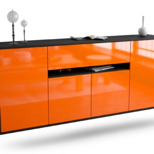 Sideboard Flint | hängend | Korpus Anthrazit | Front in Hochglanz Orange | 180x79x35cm (BxHxT)