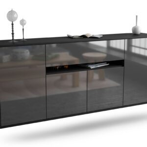 Sideboard Flint | hängend | Korpus Anthrazit | Front in Hochglanz Grau | 180x79x35cm (BxHxT)