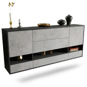 Sideboard Lafayette | hängend | Korpus Anthrazit | Front in Beton Optik | 180x79x35cm (BxHxT)