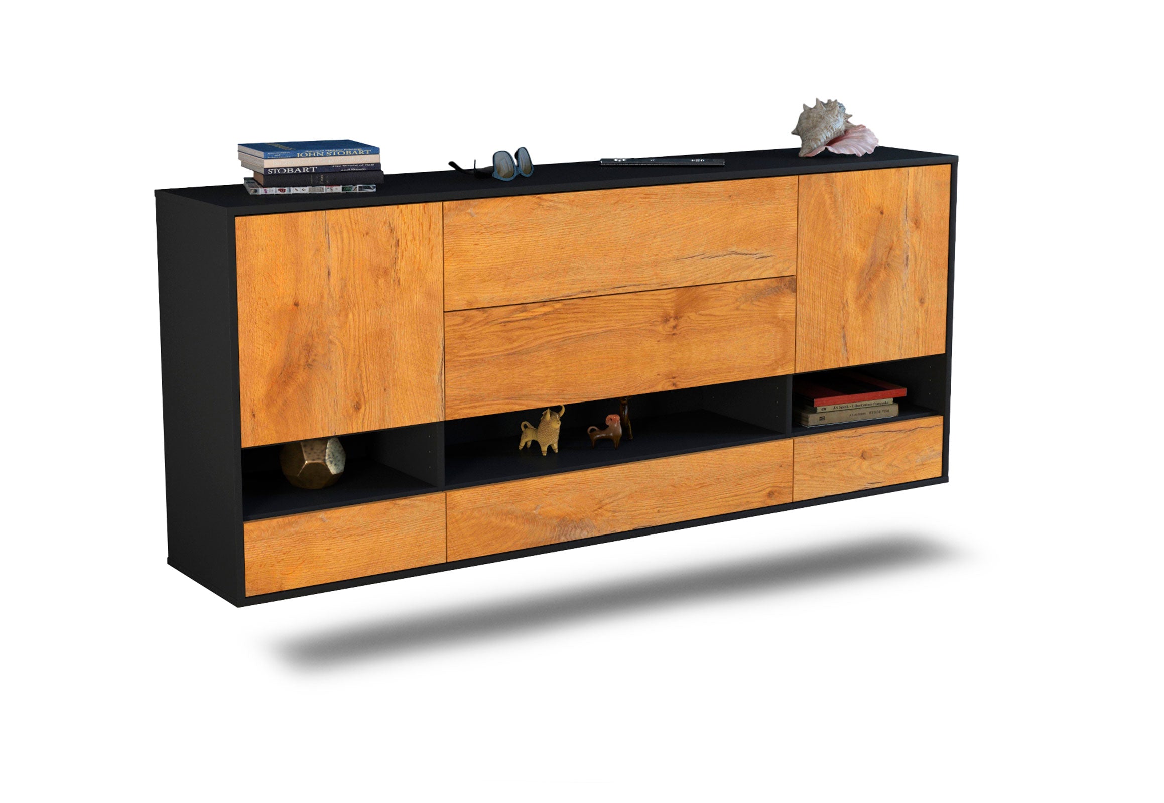 Sideboard Lafayette | hängend | Korpus Anthrazit | Front in Eiche Holz Optik | 180x79x35cm (BxHxT) 1 Sideboard Lafayette | hängend | Korpus Anthrazit | Front in Eiche Holz Optik | 180x79x35cm (BxHxT)